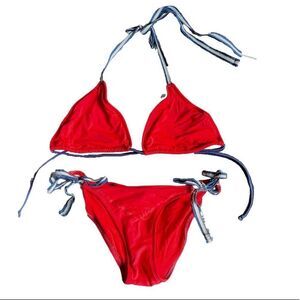 American Eagle 🦅 Tie Bikini Orange Red Sailor Nautical Preppy XS Sporty